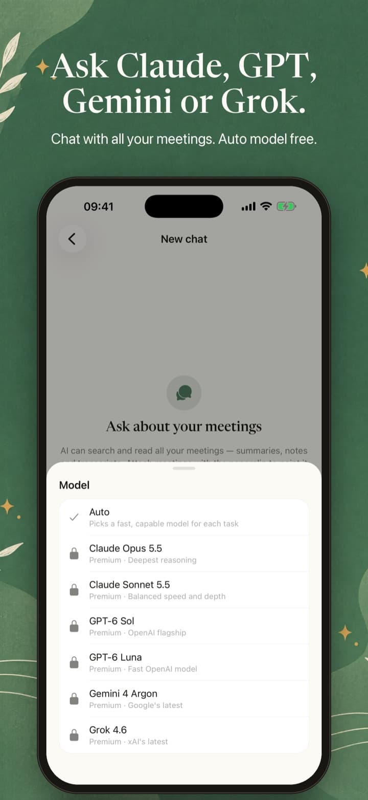 Chatting with AI about your meetings, with a choice of AI models